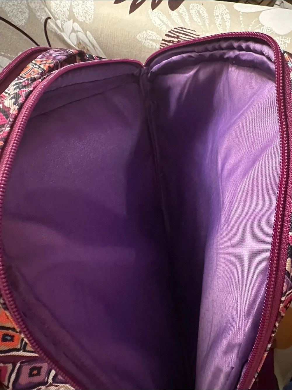 Vera Bradley Multicolor Geometric Laptop Backpack with Purple Base